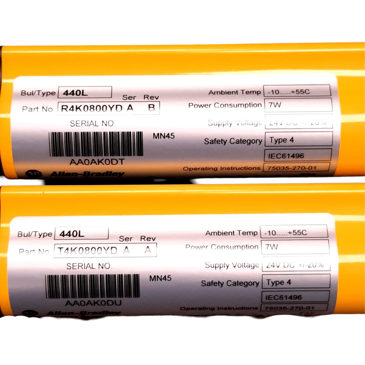 Used Allen-Bradley 440L-R4K0800YD & T4K0800YD Safety Light Curtain Set 24VDC, 800mm