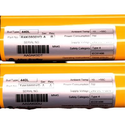 Used Allen-Bradley 440L-R4K0800YD & T4K0800YD Safety Light Curtain Set 24VDC, 800mm