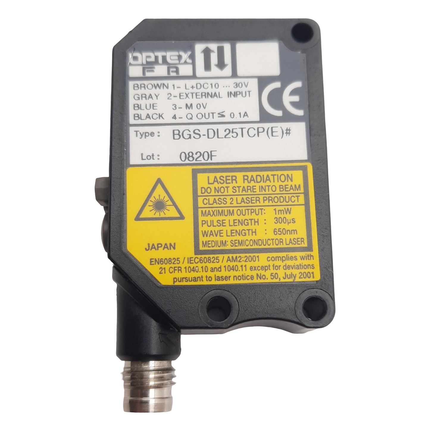 Used Optex BGS-DL25TCP Photoelectric Sensor NPN/PNP 100mA/30VDC 250mm Range, M8 4-Pin
