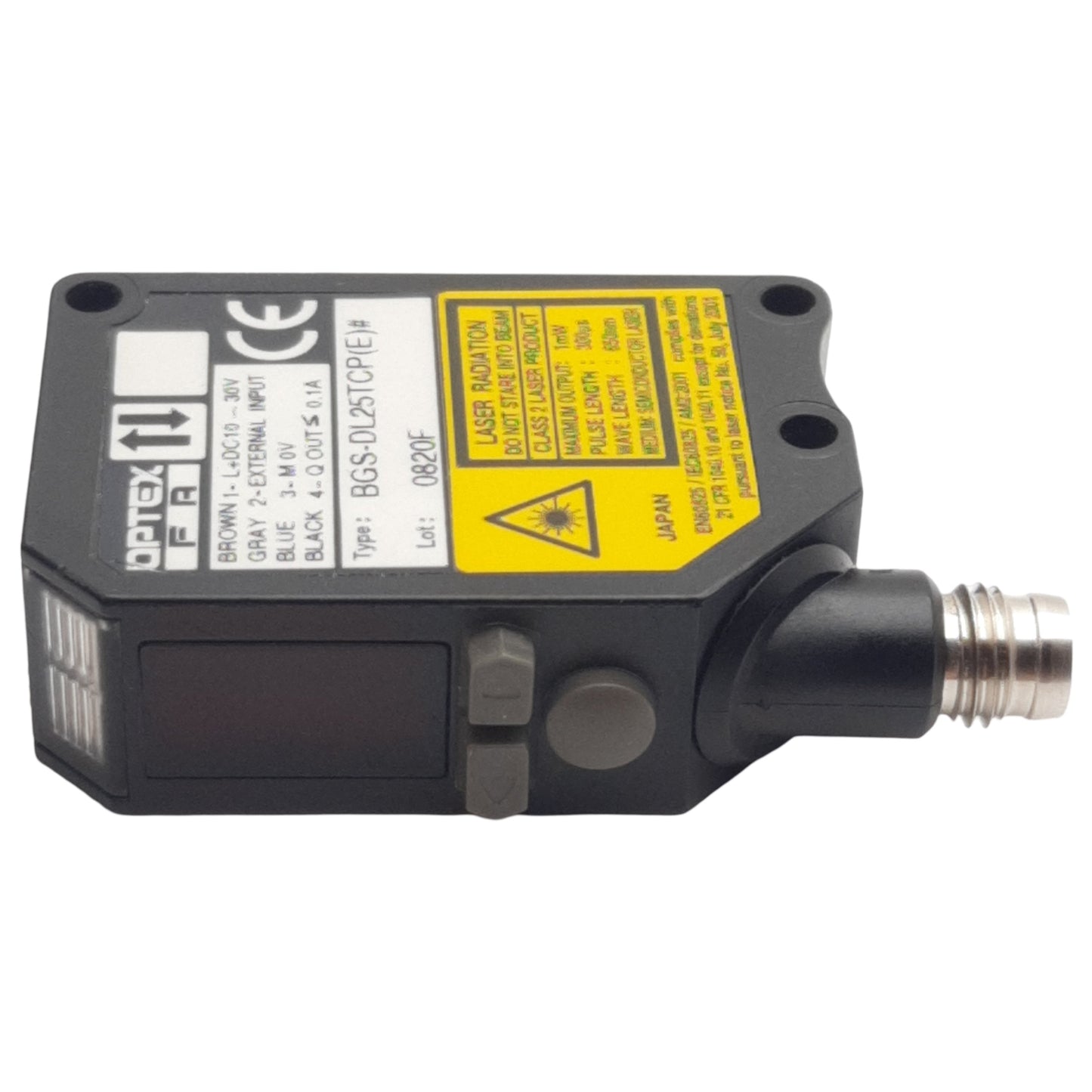 Used Optex BGS-DL25TCP Photoelectric Sensor NPN/PNP 100mA/30VDC 250mm Range, M8 4-Pin