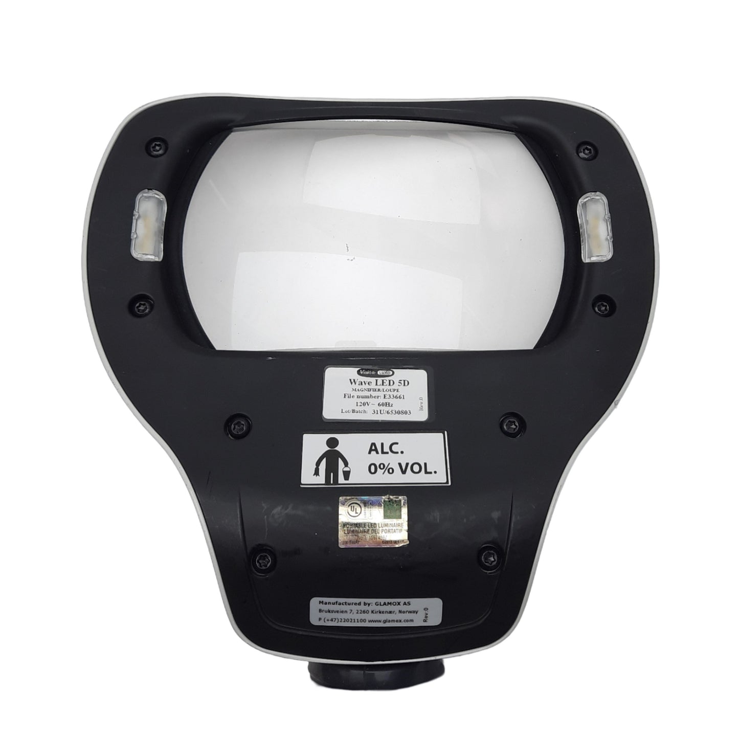 Used Luxo WAL025971 Wave LED Magnifier, 30in Arm, 5D, 100-120VAC, 200mm WD *Chip*