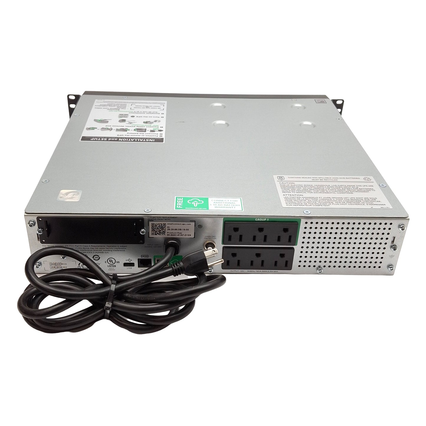 Used APC SMT750RM2UC Smart Connect UPS, Rack Mount, 120VAC 500W 750VA *NO BATTERY*