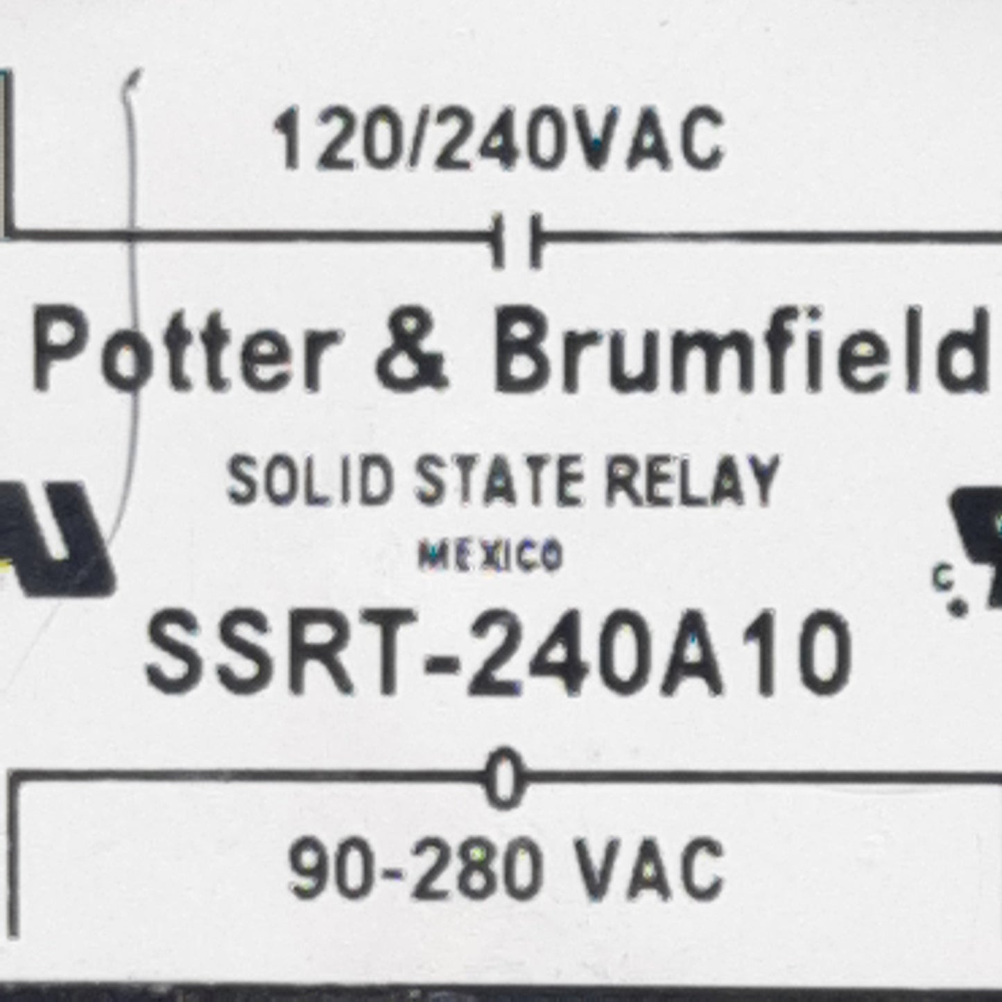 Used Potter & Brumfield SSRT-240A10 SSR Relay, SPST-NO 90-280VAC In 24-280VAC 10A Out