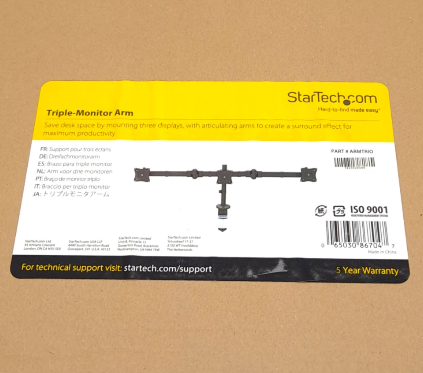 New StarTech ARMTRIO VESA Triple Monitor Arm for 27" Screens, 30° Tilt 360° Rotation