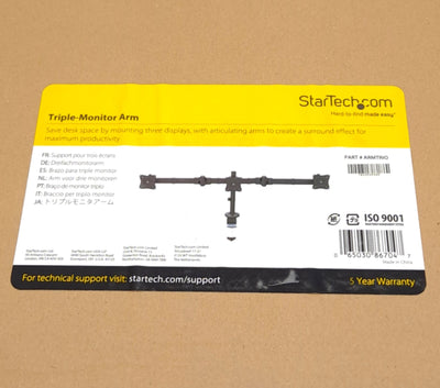 New StarTech ARMTRIO VESA Triple Monitor Arm for 27" Screens, 30° Tilt 360° Rotation