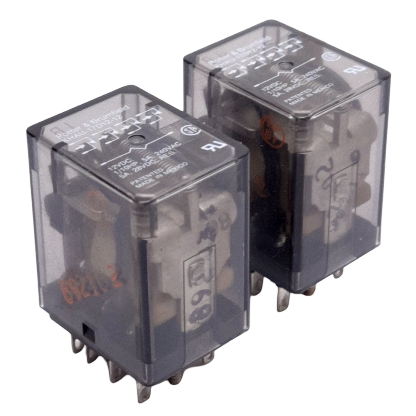 Used Lot of 2 Potter & Brumfield KHAU-17D12-12 Relay, 4PDT 5A, Coil Voltage 12VDC