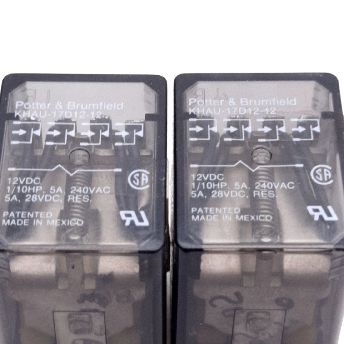 Used Lot of 2 Potter & Brumfield KHAU-17D12-12 Relay, 4PDT 5A, Coil Voltage 12VDC