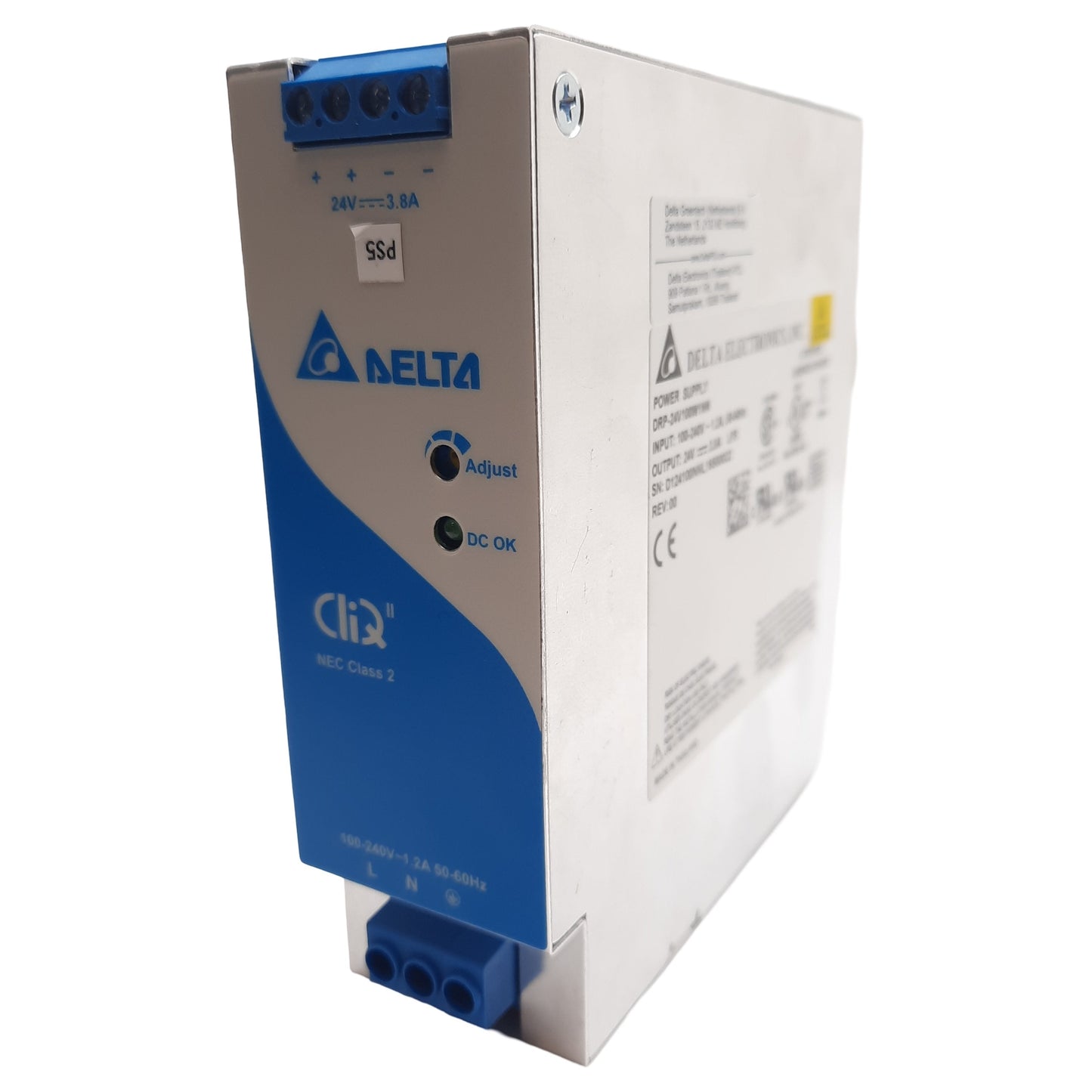 Used Delta DRP-24V100W1NN Power Supply 1-Phase, 85-264VAC 1.2A In, 24VDC 3.8A Out