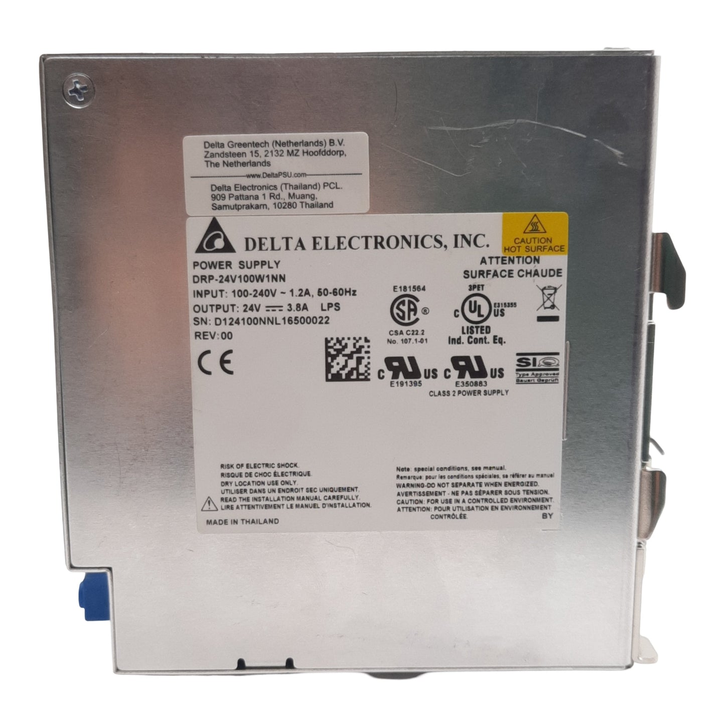 Used Delta DRP-24V100W1NN Power Supply 1-Phase, 85-264VAC 1.2A In, 24VDC 3.8A Out