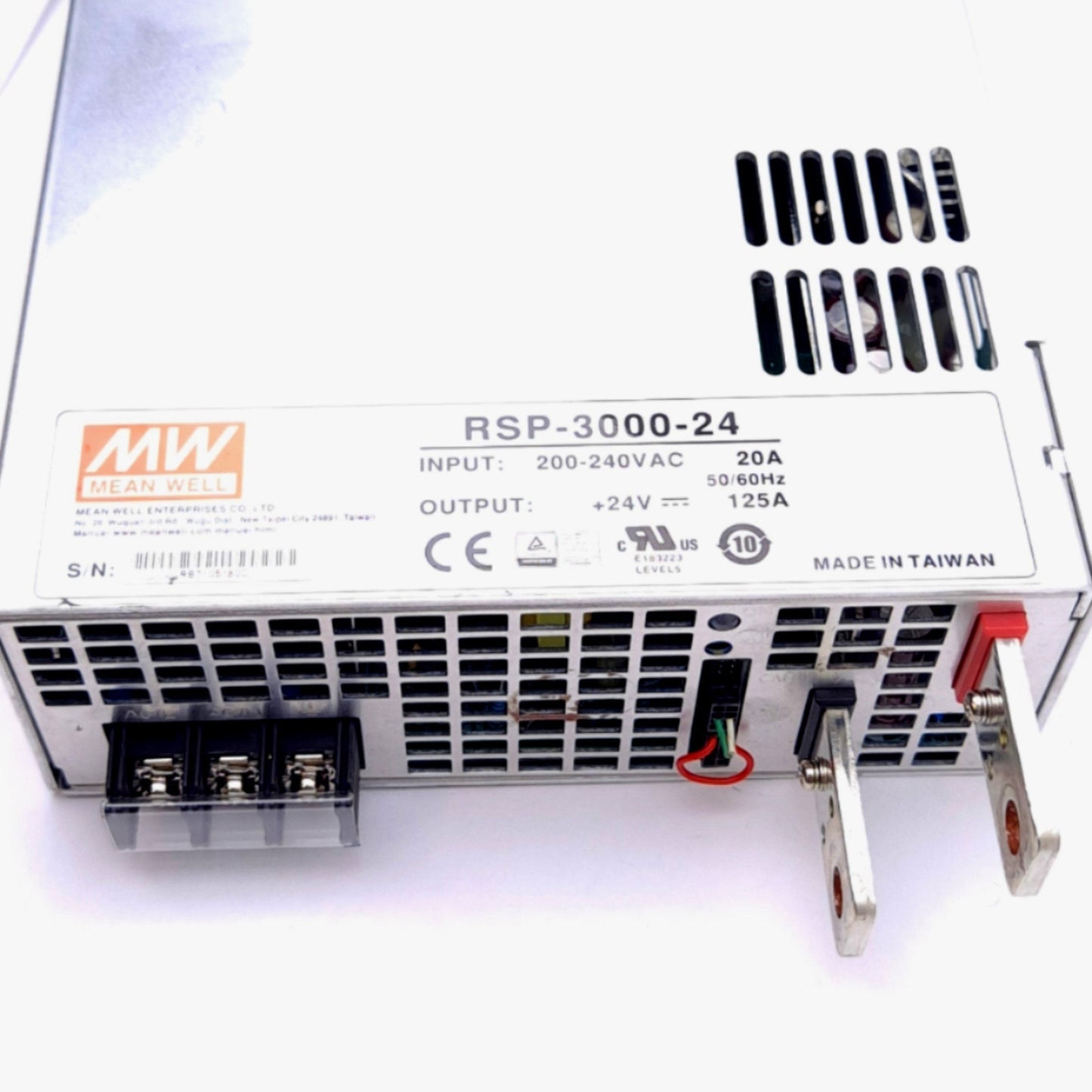 Used Mean Well RSP-3000-24 Power Supply, 200-240VAC 20A In, 24VDC 125A Out, 3000W