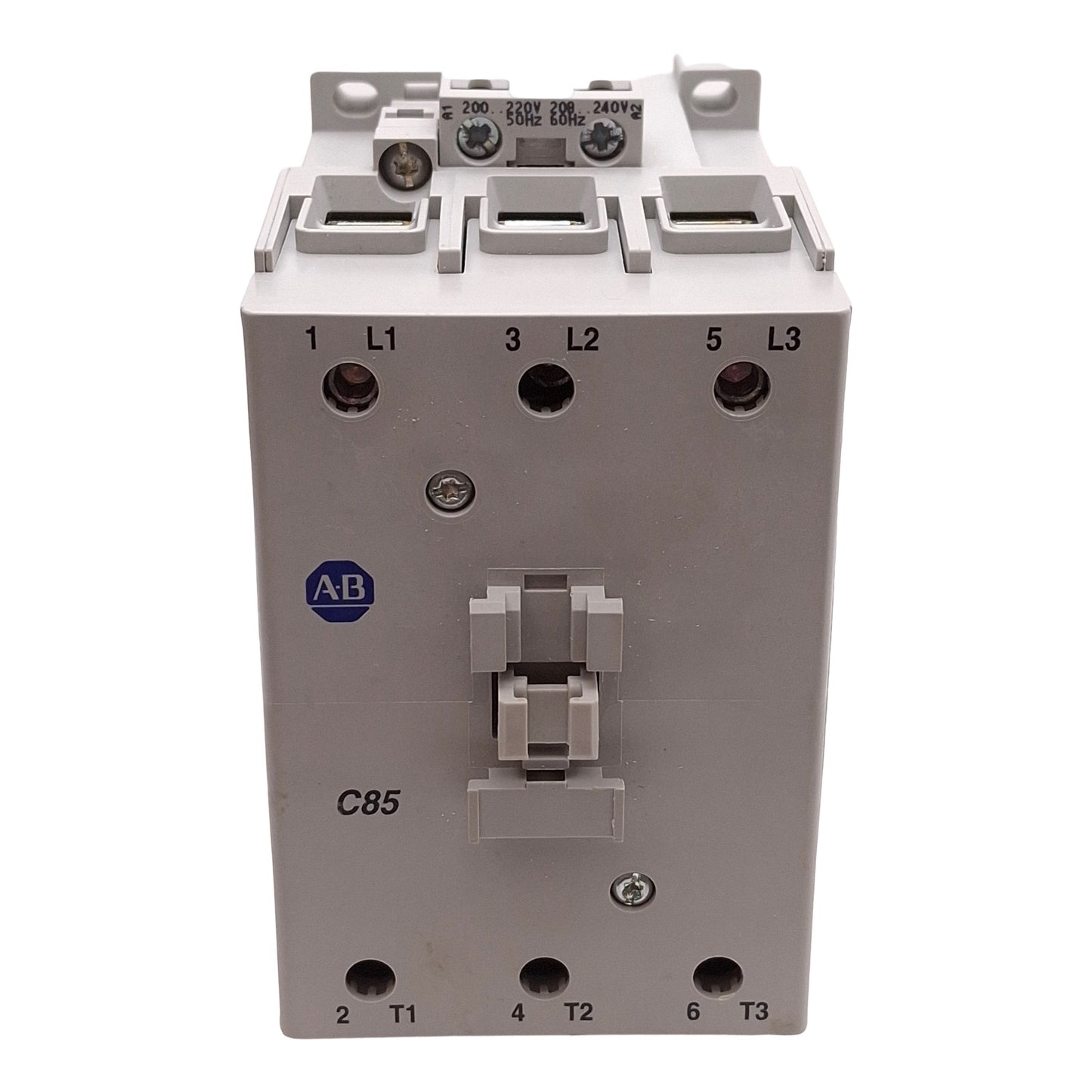 Used Allen Bradley 100-C85L00 IEC Contactor, 3-Pole, 400VAC 85A 45kW, 208-240VAC Coil