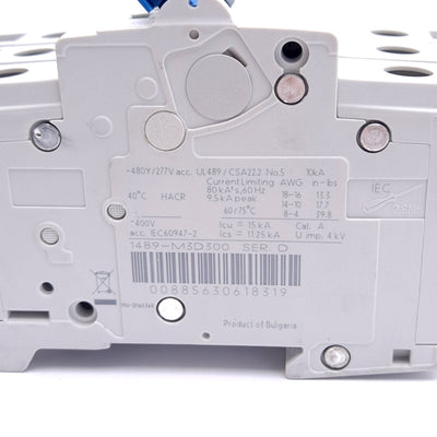 Used Allen Bradley 1489-M3D300 Circuit Breaker, 3-Pole, 30A, 480Y/277VAC, DIN Rail