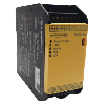 Used Banner XS26-2E Safety Base Controller, 26 Inputs/ 2 PR PNP Outputs, 24VDC 5mA