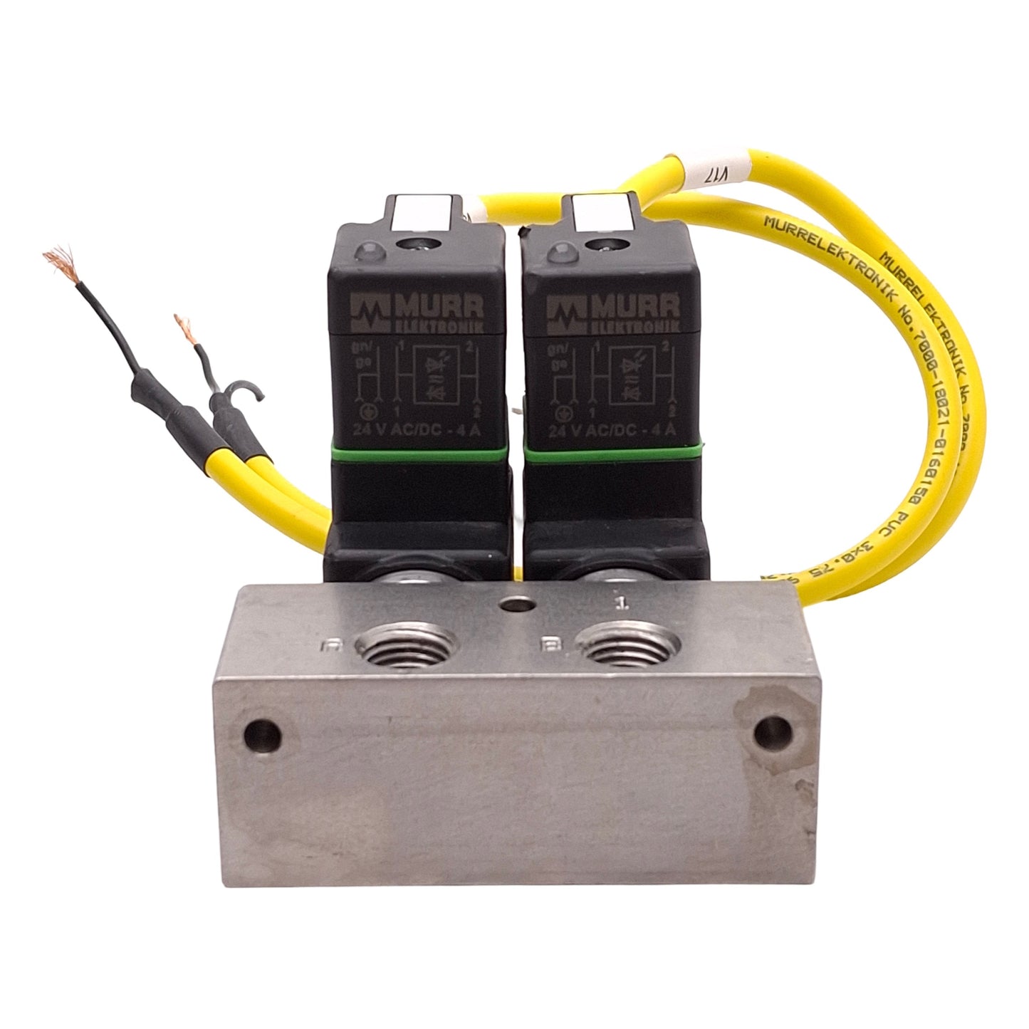 Used Parker 4C202 Pneumatic Manifold, 2-Station, 2-Way NC, 1/4in NPT, 24VDC Coils