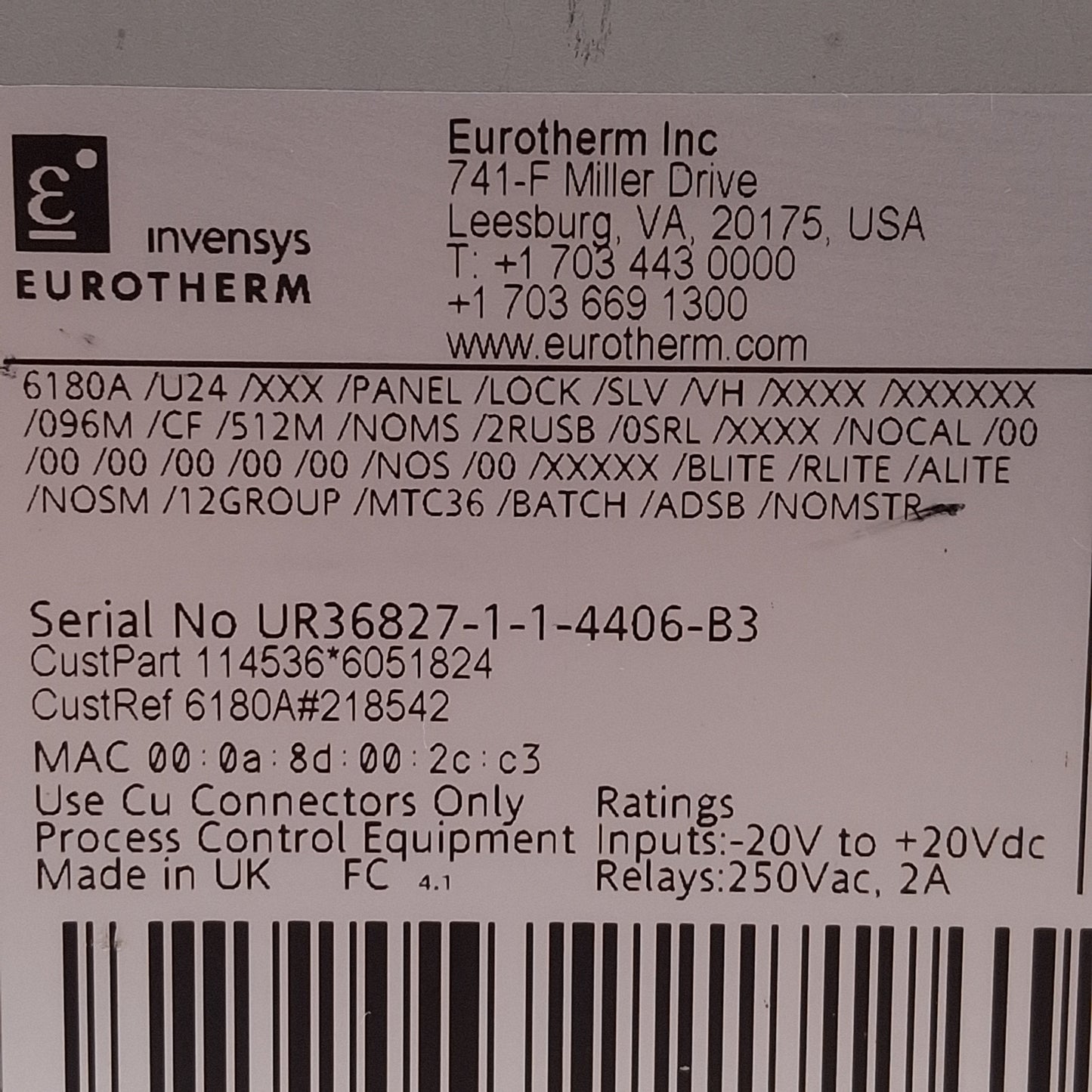 Used Eurotherm 6180A Paperless Graphic Recorder, 24 Universal Inputs, 100-240VAC