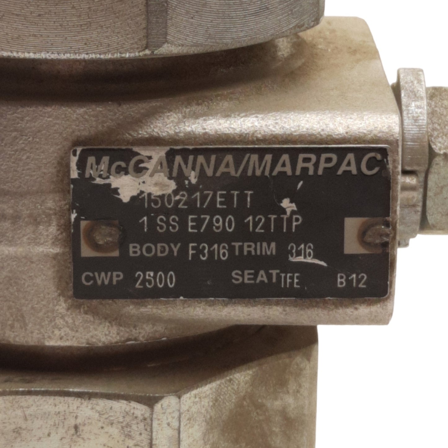 Used McCanna/Marpac 1 SS E790 12TTP Butt-Weld SS Ball Valve, 1in B16.24, 2500CWP