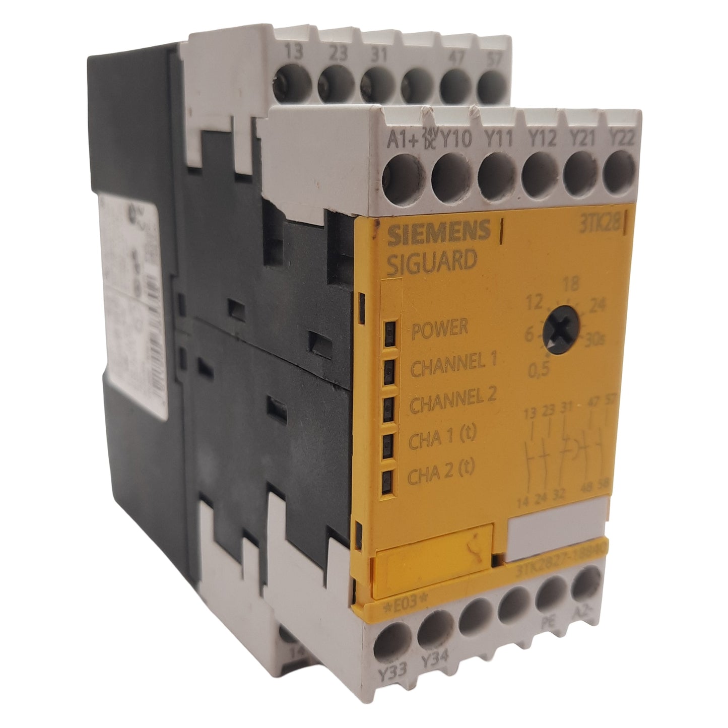 Used Siemens 3TK2827-1BB40 Sigaurd Safety Relay, 2NO + 1NC, 24VDC, 5A, DIN Rail