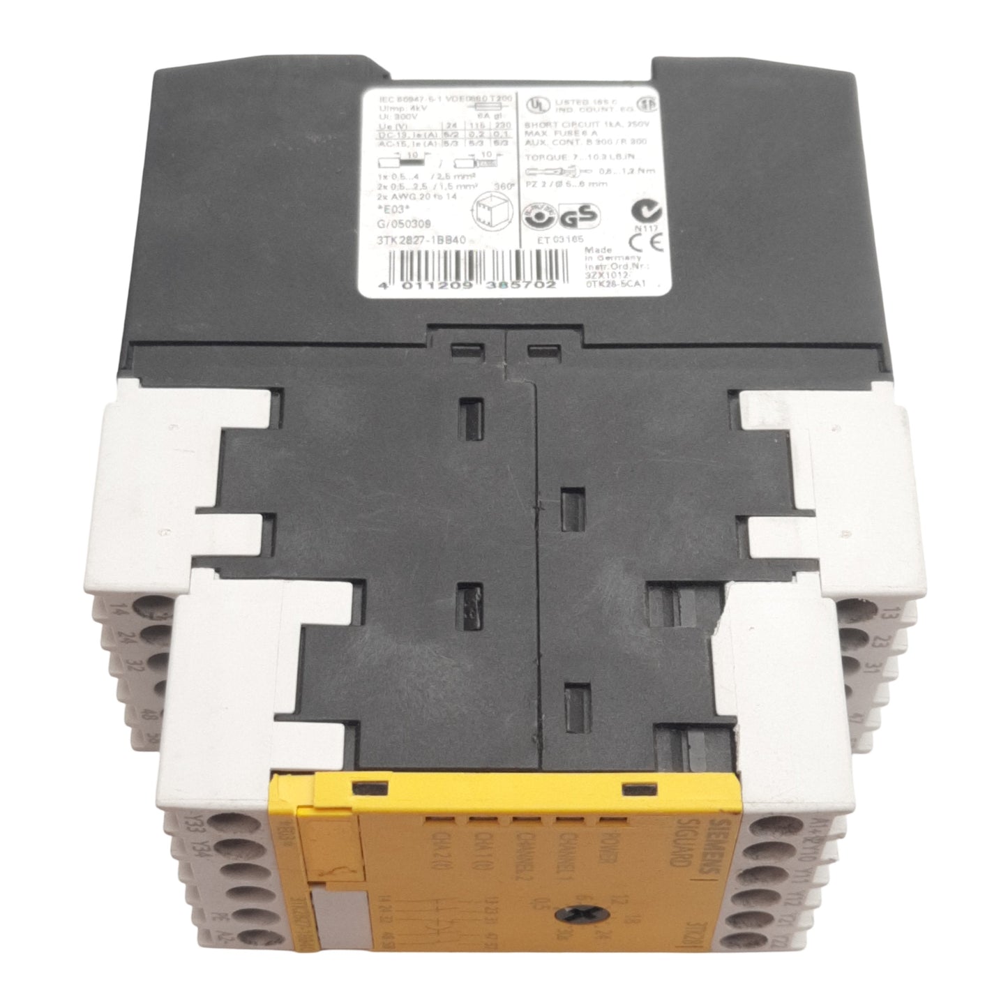 Used Siemens 3TK2827-1BB40 Sigaurd Safety Relay, 2NO + 1NC, 24VDC, 5A, DIN Rail