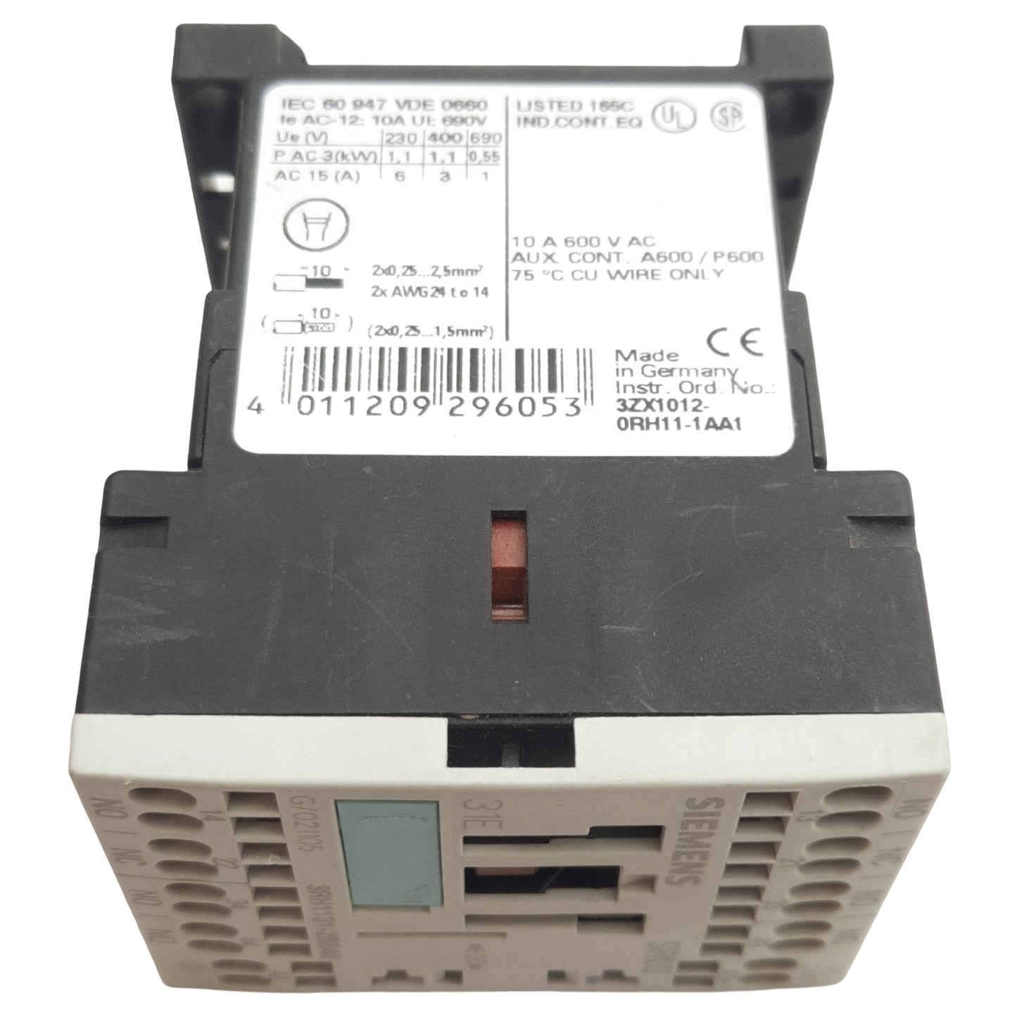 Used Lot of 2 Siemens 3ZX1012-0RH11-1AA1 Contactor 4-Pole 3NO 1NC 600V 16A 24VDC Coil