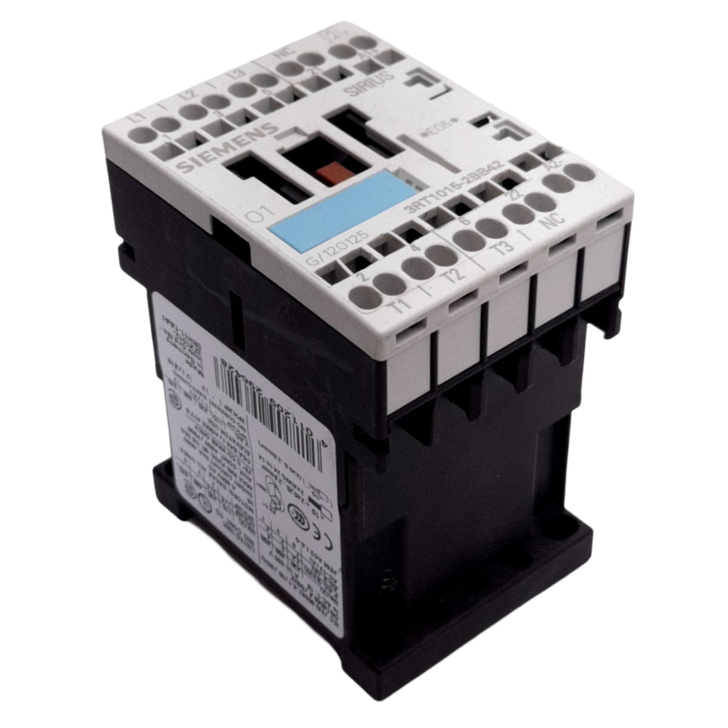 Used Siemens 3RT1015-2BB42 Power Contactor, 3-Pole w/ NC Aux, 16A 600VAC, Coil 24VDC