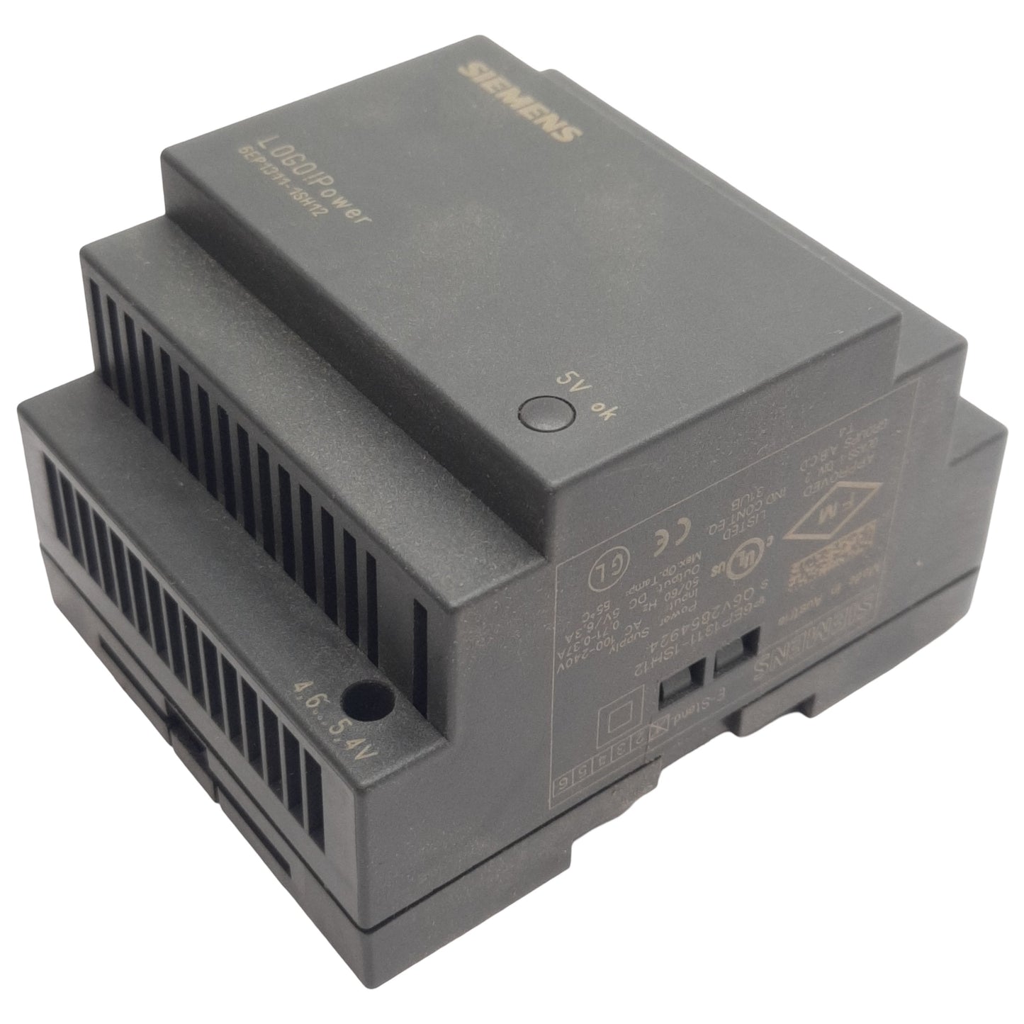 Used Siemens 6EP1311-1SH12 Power Supply, 100-240VAC In, 5VDC 6.3A Out, DIN Rail