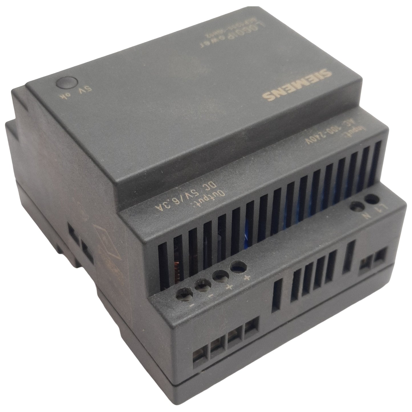 Used Siemens 6EP1311-1SH12 Power Supply, 100-240VAC In, 5VDC 6.3A Out, DIN Rail