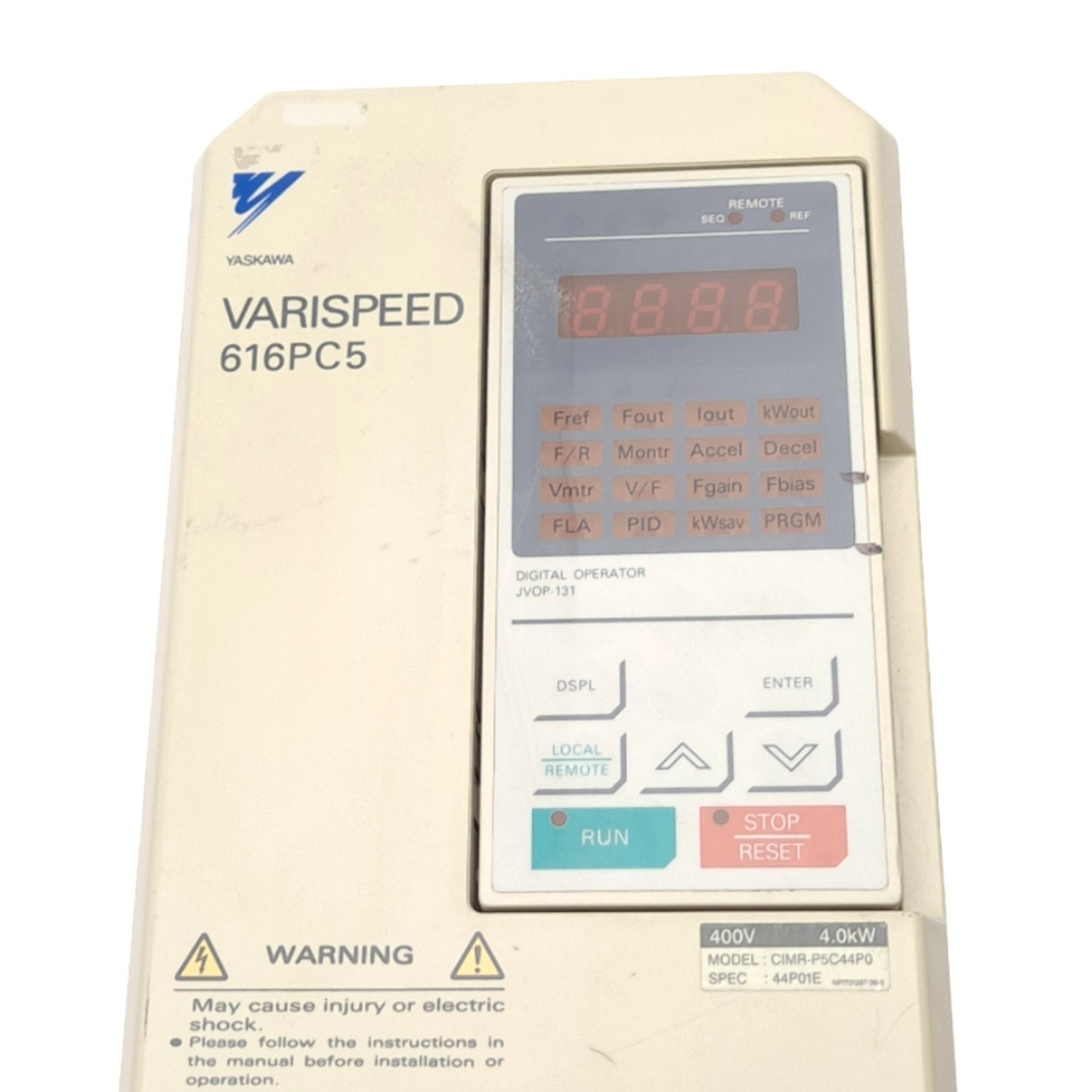 Used Yaskawa CIMR-P5C44P0 Varispeed Inverter, 3-Phase, 400VAC In, 0-460VAC 11A Out