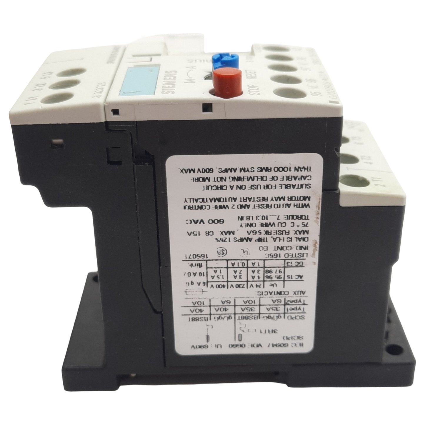 Used Siemens 3RU1116-1AB0 Thermal Overload Relay, 3-Pole 1NO/1NC, 690VAC 1.6A