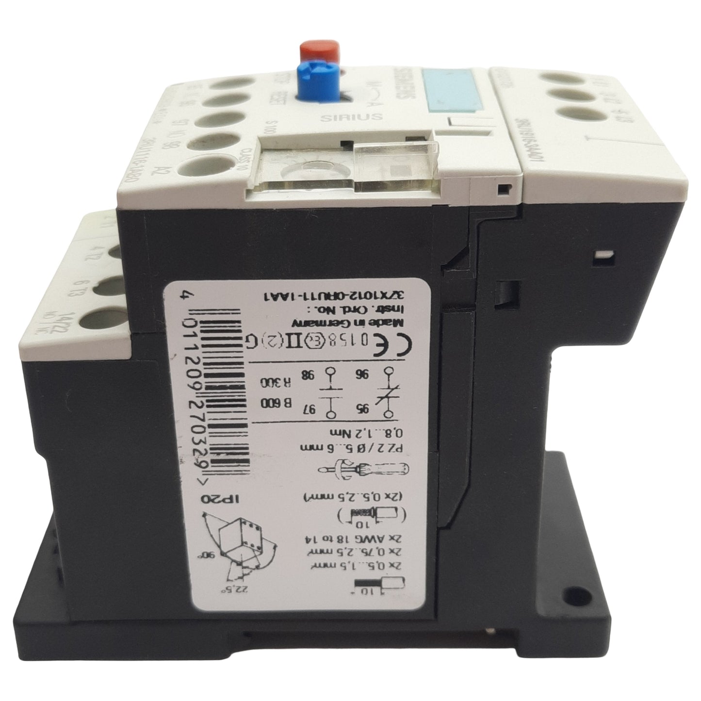 Used Siemens 3RU1116-1AB0 Thermal Overload Relay, 3-Pole 1NO/1NC, 690VAC 1.6A