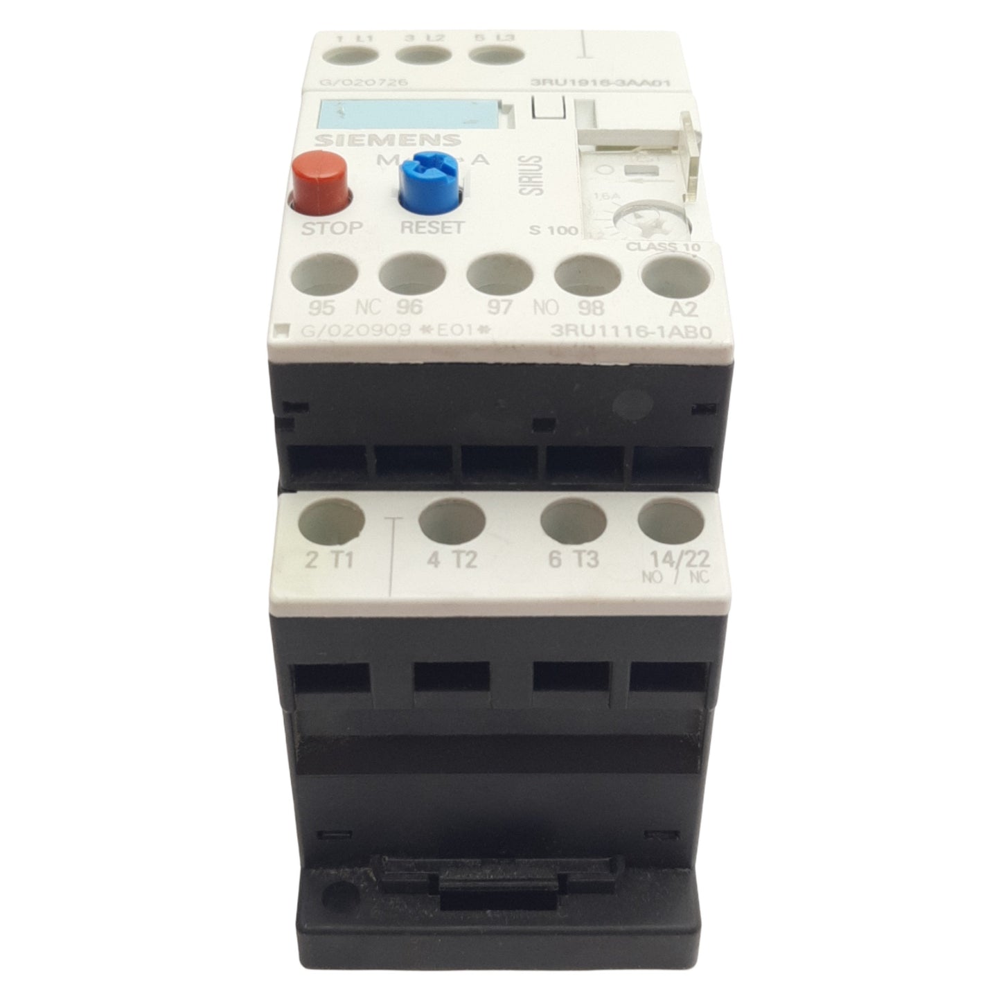 Used Siemens 3RU1116-1AB0 Thermal Overload Relay, 3-Pole 1NO/1NC, 690VAC 1.6A