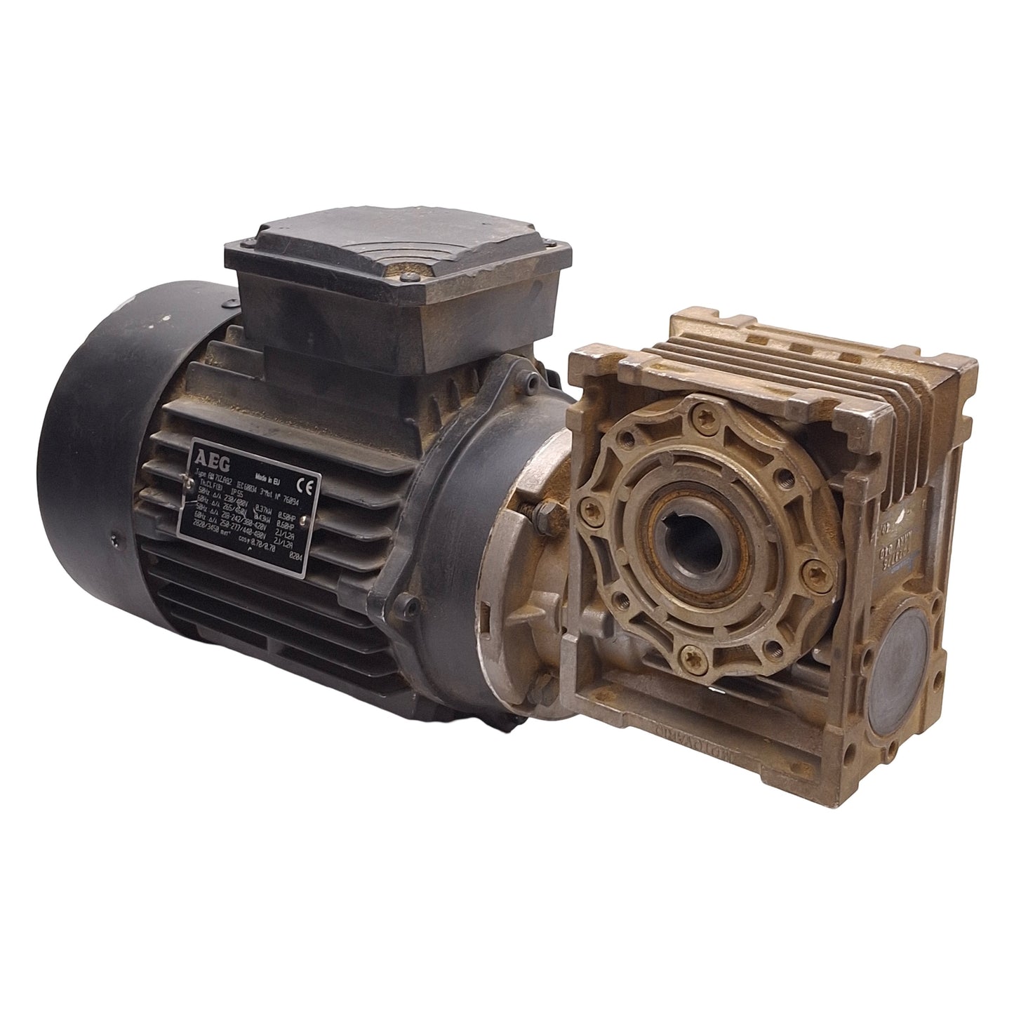 Used AEG AM71ZAA2 + NMRV 040 Gearmotor, 40:1 ø18mm Bore, 3Ø 265∆/460Y 0.43kW/0.60HP