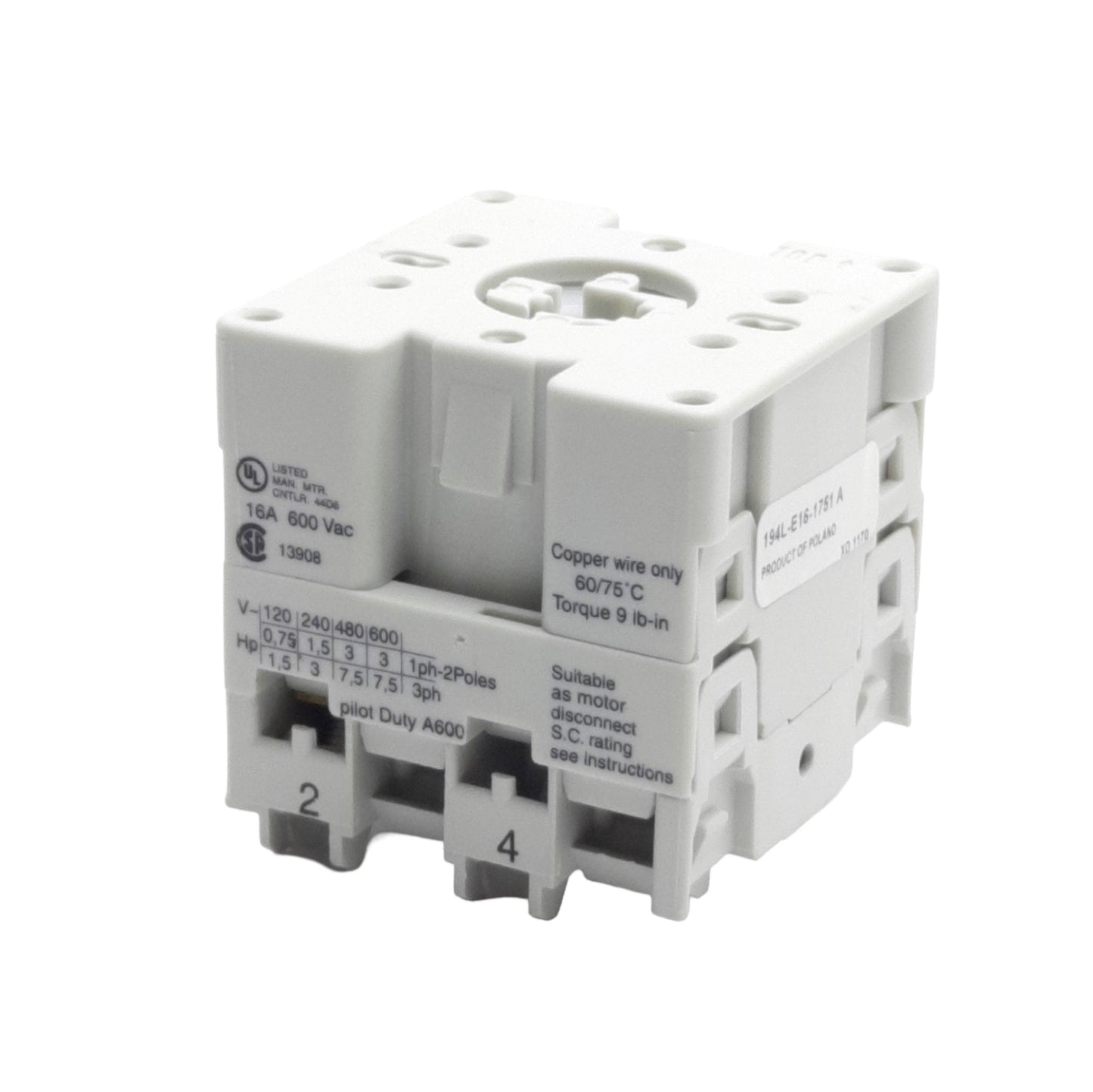 Used Allen Bradley 194L-E16-1751 Load/Disconnect Switch, 1-Pole, 690VAC 16A Contact