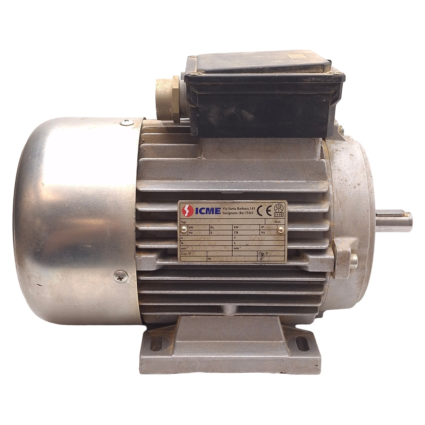 Used ICME T71B4 AC Motor, 275/480VAC 2.0/1.15A 0.37kW, 1690RPM, ø14mm Shaft