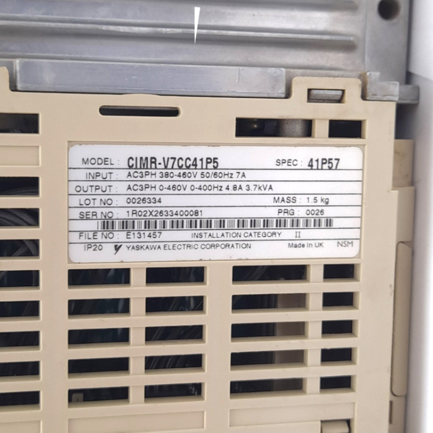 Used Yaskawa CIMR-V7CC41P5 VS-606V7 Inverter, 3-Phase, 400VAC In, 460VAC 4.8A Out