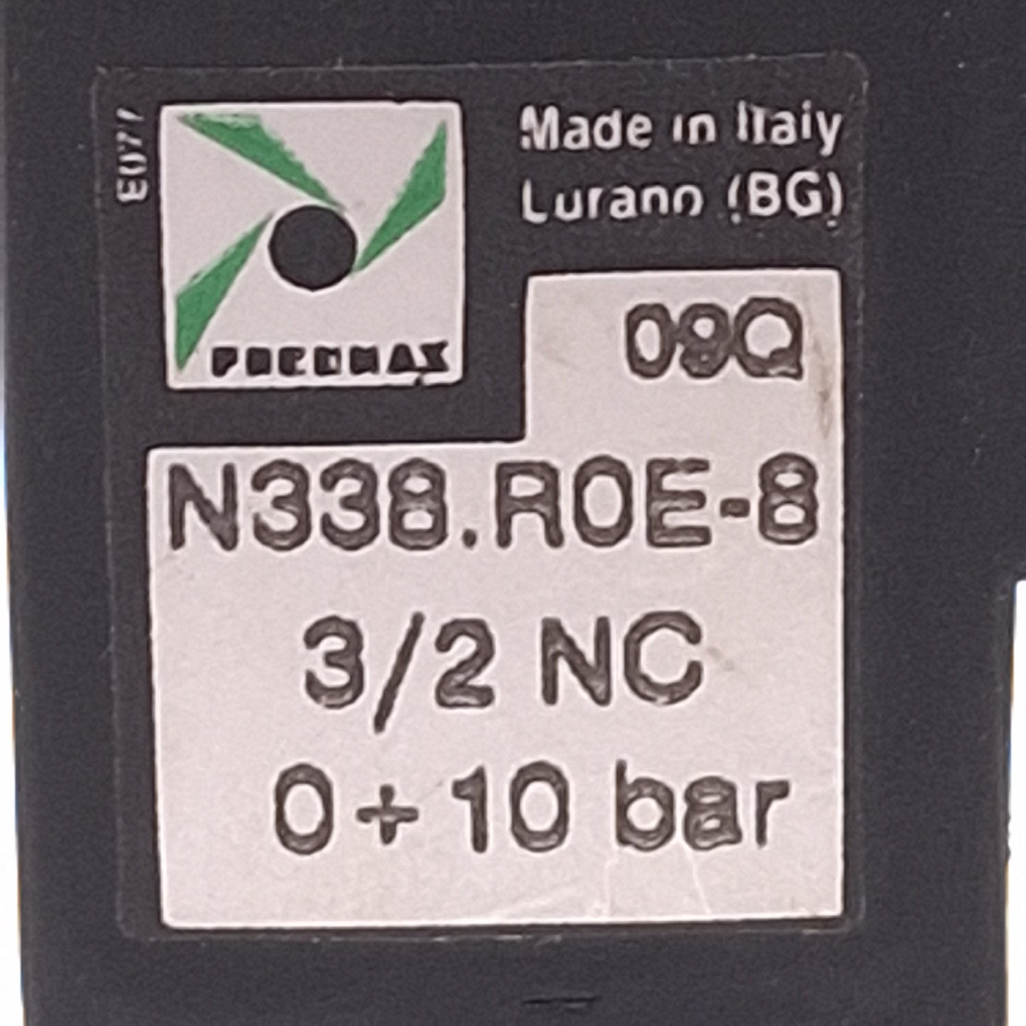 Used Pneumax N338.R0E-8 Solenoid Valve, 3/2 Normally Closed, 0-10bar, 24VDC Coil