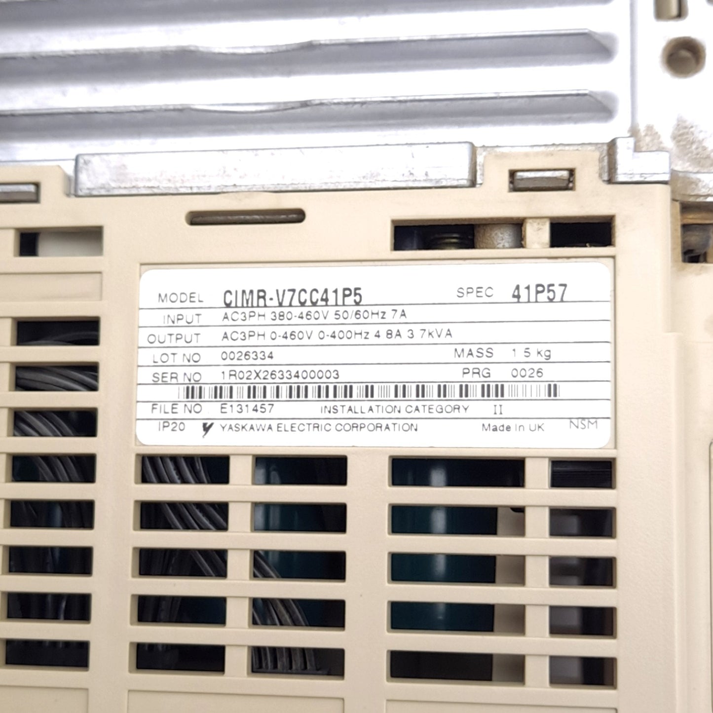 Used Yaskawa CIMR-V7CC41P5 VS-606V7 Inverter, 3-Phase, 0-460VAC 4.8A Out, *No Panel