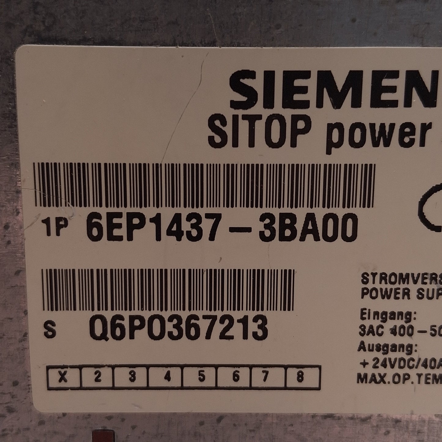Used Siemens 6EP1437-3BA00 SITOP Power Supply, 400-500VAC Input, 24VDC Output, 960W