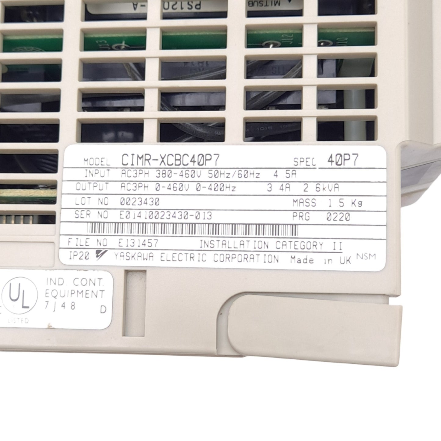 Used Yaskawa CIMR-XCBC40P7 VS Mini Inverter, 3-Phase, 400VAC In, 0-460VAC 3.4A Out