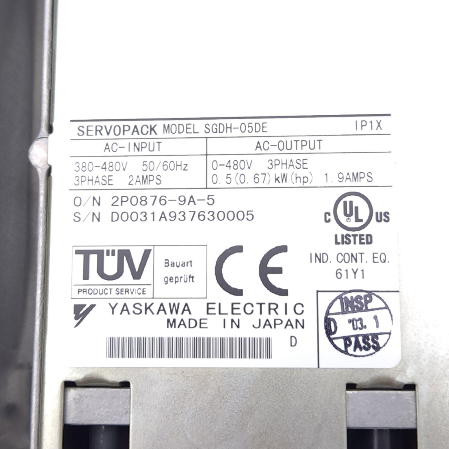 Used Yaskawa SGDH-05DE Sigma II Servopack Drive 3-Phase, 400VAC In, 0-480VAC 1.9A Out