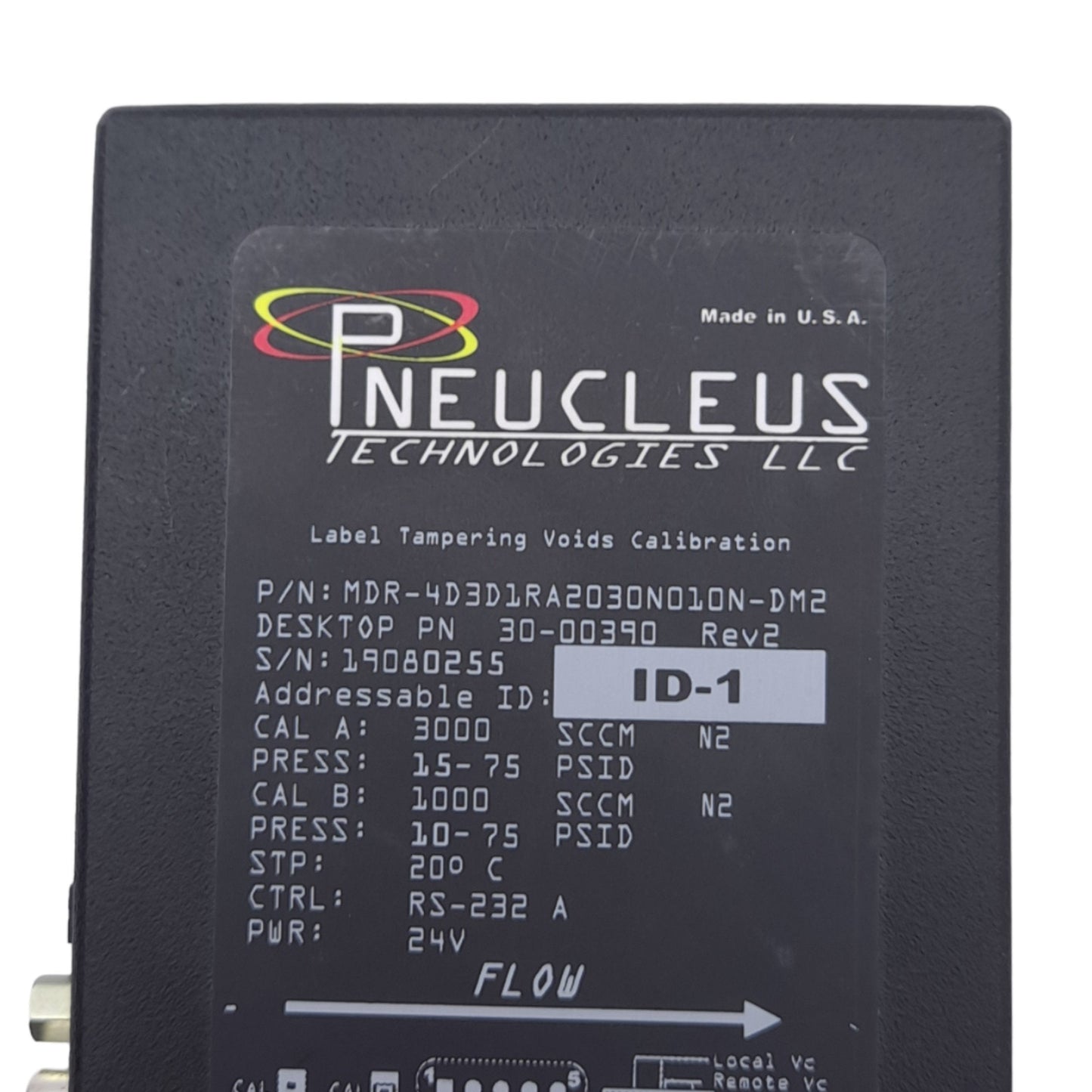 Used Pneucleus MDR-4D3D1RA2030N010N-DM2 MediMeter Flow Controller, 20SLPM, 24VDC