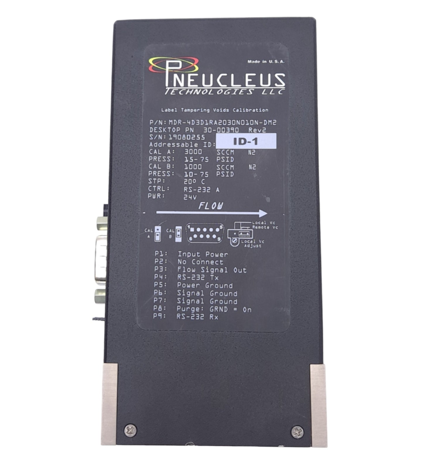 Used Pneucleus MDR-4D3D1RA2030N010N-DM2 MediMeter Flow Controller, 20SLPM, 24VDC