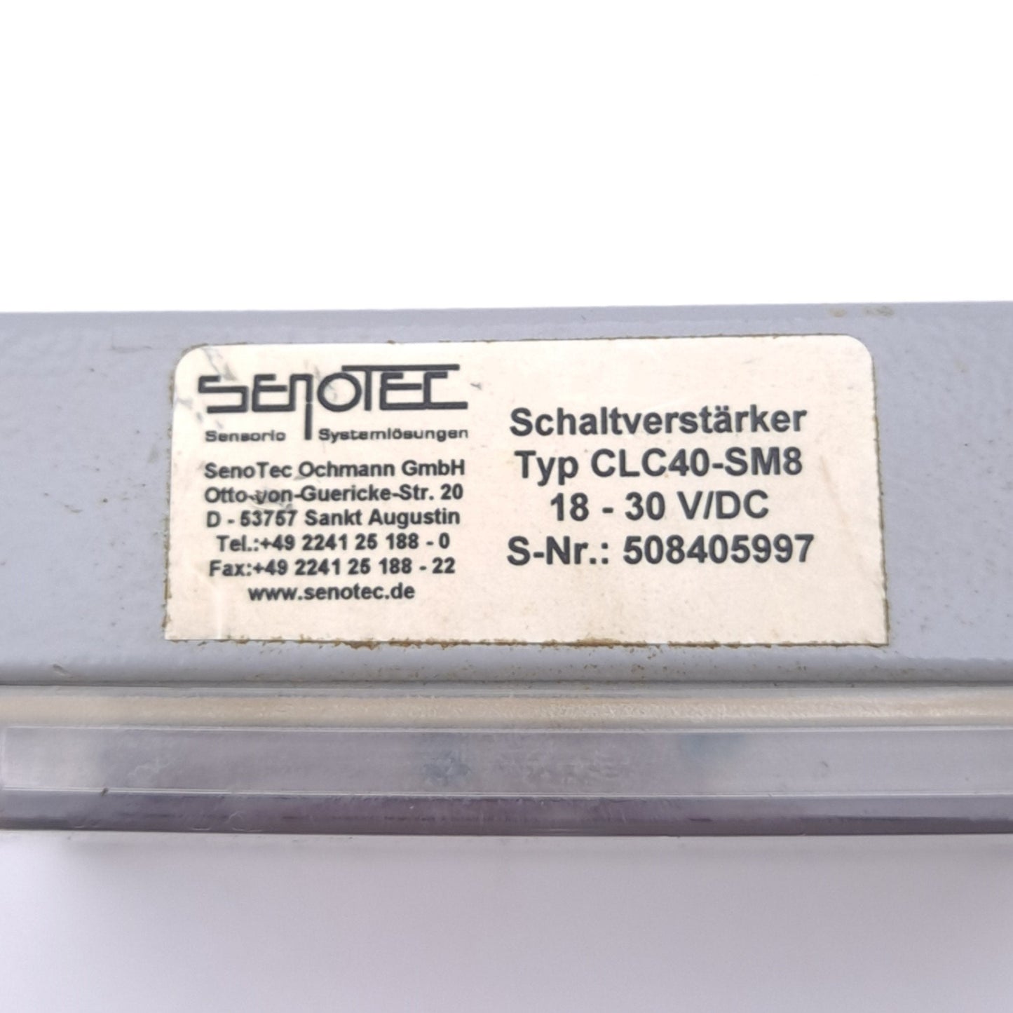 Used SenoTec CLC40-SM8 Switching Amplifier, 18-30 VDC In, 40VDC 200mA Out, M8 3-Pin
