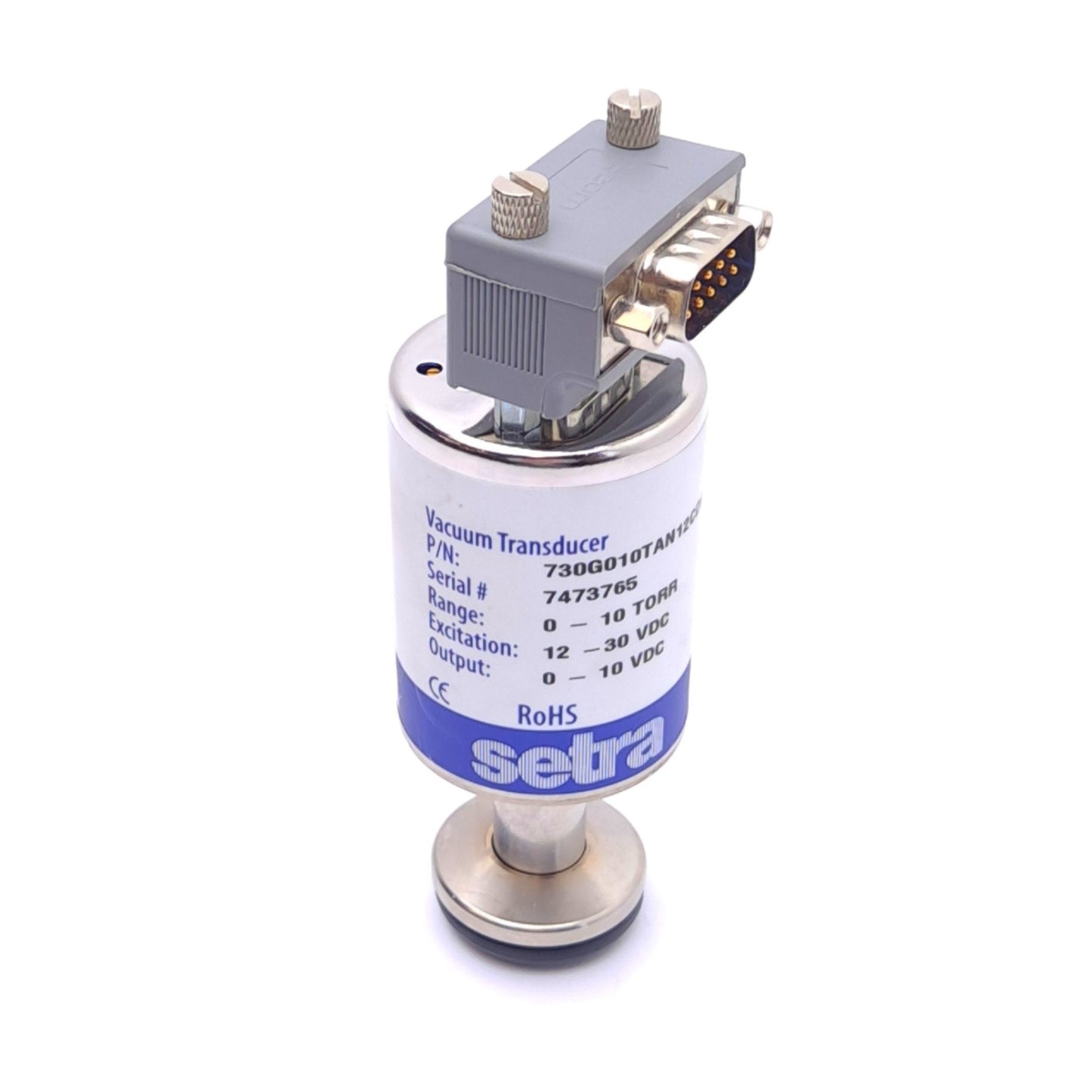 Used Setra 730G010TAN12CD9K Vacuum Transducer, 0-10 TORR, 12-30VDC In, 0-10VDC Out