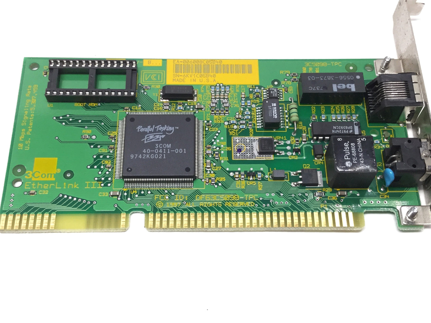 Used 3COM 3C509B-TPC EtherLink III ISA Network Interface Card 10Mbps RJ45, BNC