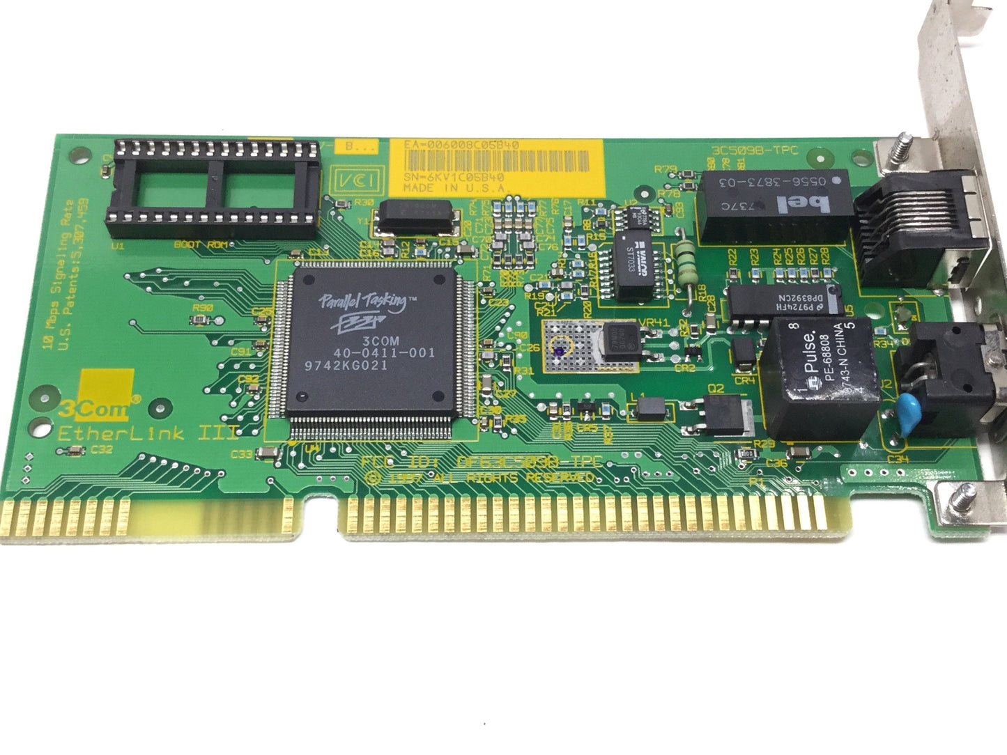 Used 3COM 3C509B-TPC EtherLink III ISA Network Interface Card 10/100Mbps RJ45, BNC