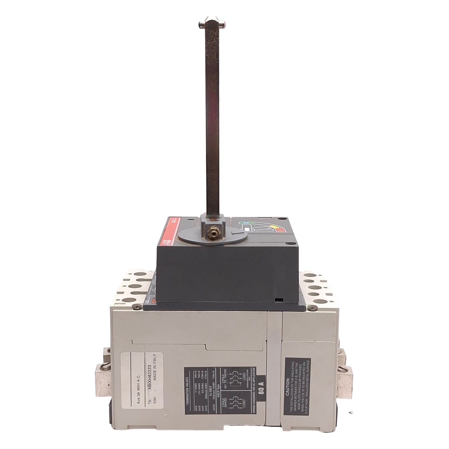 Used ABB S3N SACE S3 Molded Case Circuit Breaker, Rotary Switch, 3-Pole 80A 600VAC/DC