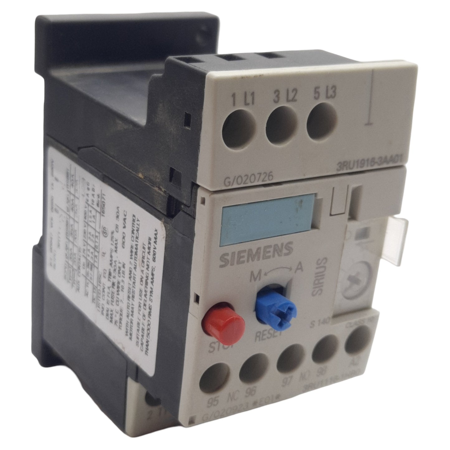 Used Siemens 3RU1116-1HB0 Thermal Overload Relay, 3-Pole, 1NO/1NC, 690VAC 5.5-8A
