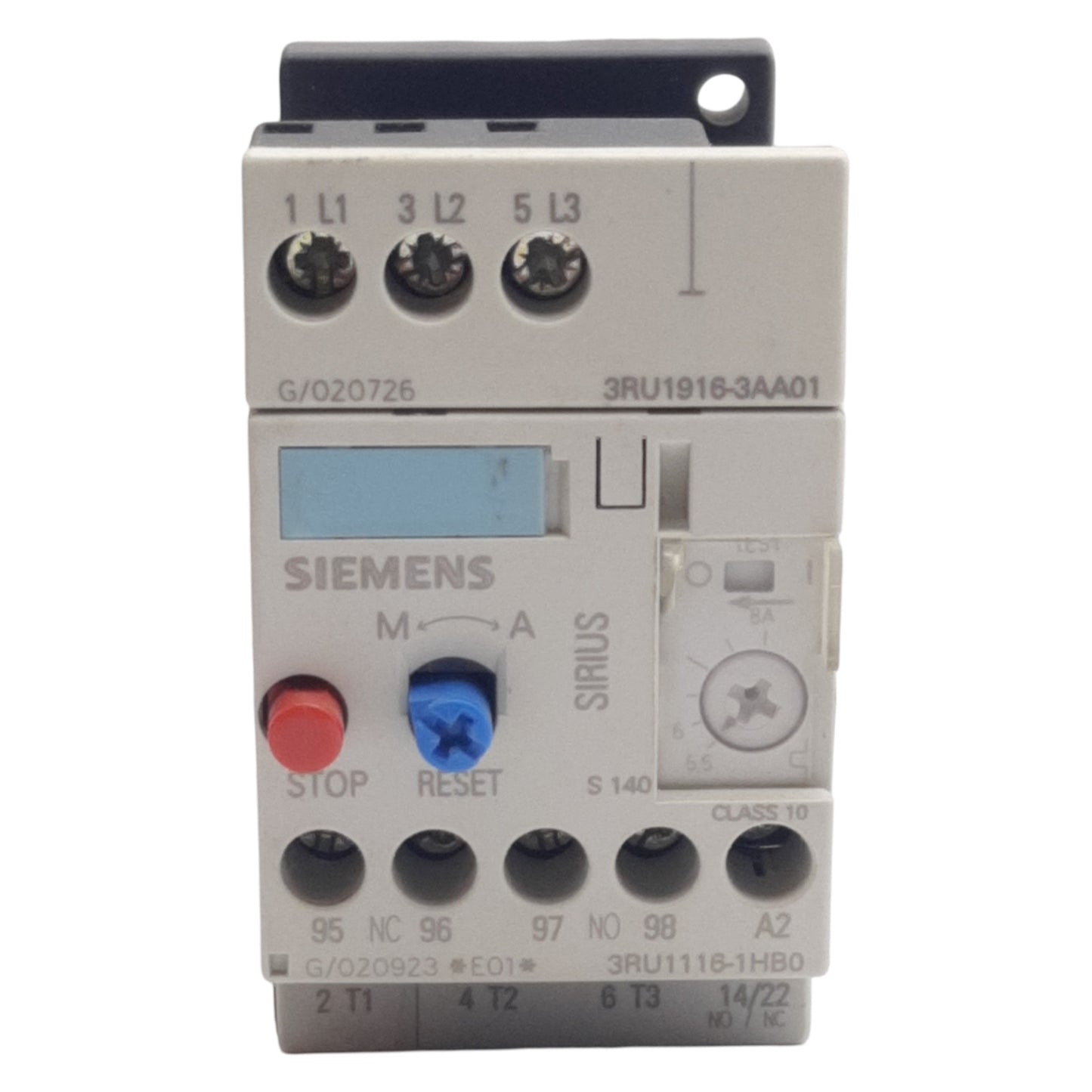 Used Siemens 3RU1116-1HB0 Thermal Overload Relay, 3-Pole, 1NO/1NC, 690VAC 5.5-8A