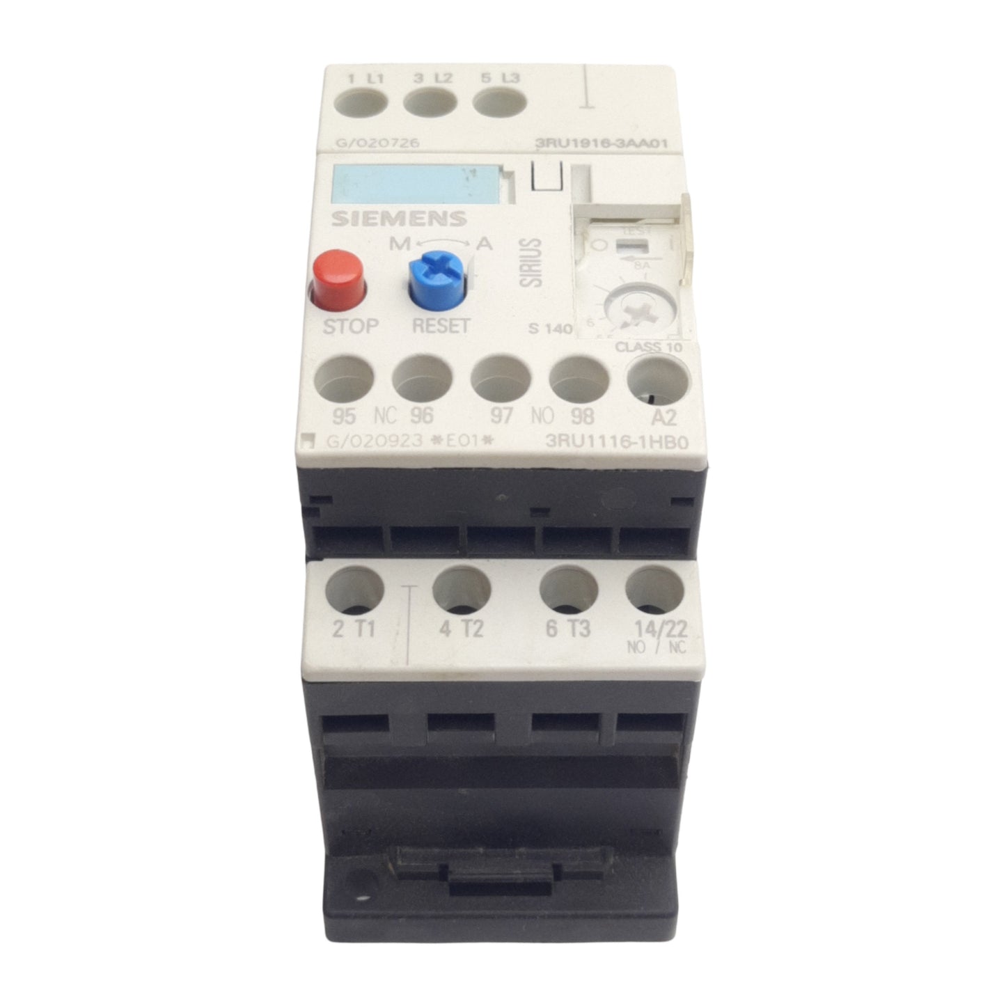 Used Siemens 3RU1116-1HB0 Thermal Overload Relay, 3-Pole, 1NO/1NC, 690VAC 5.5-8A