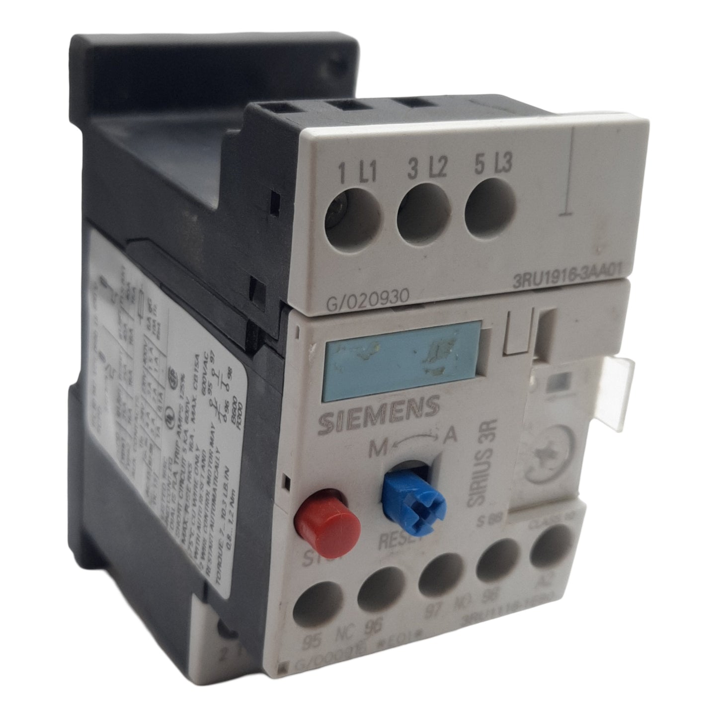 Used Siemens 3RU1116-1EB0 Thermal Overload Relay, 3-Pole, 1NO/1NC, 690VAC 2.8-4A